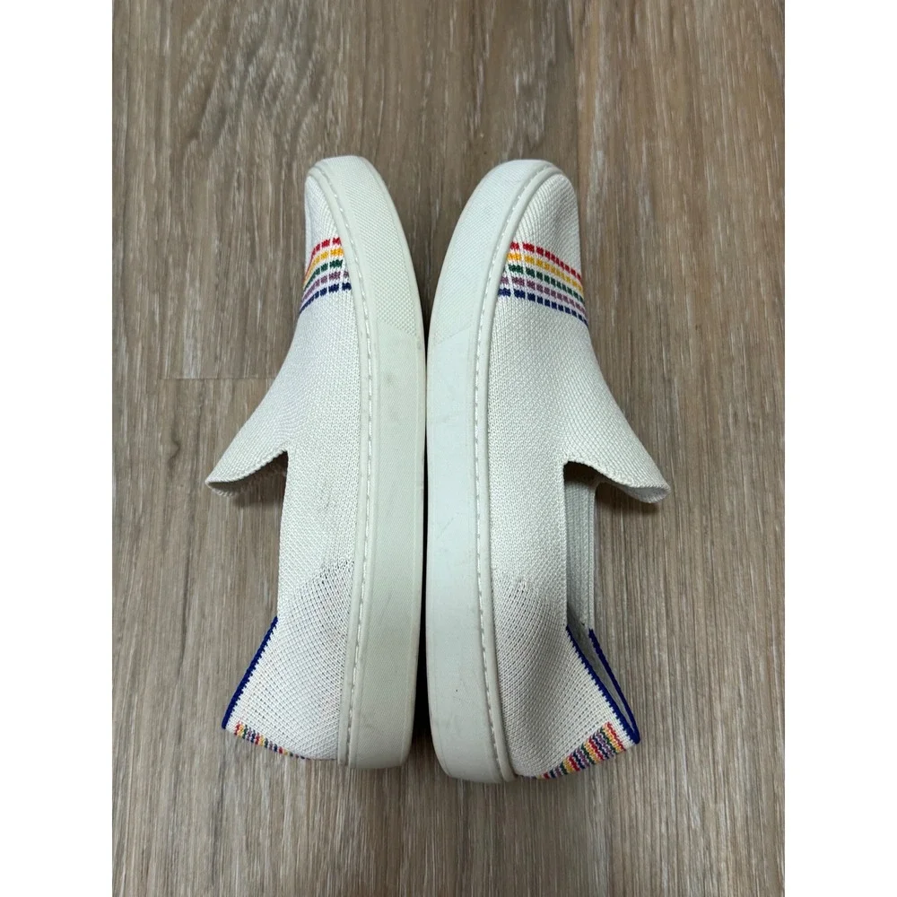 Rothys Kids Slip On Sneaker Bright White Rainbow Stripe Size 3